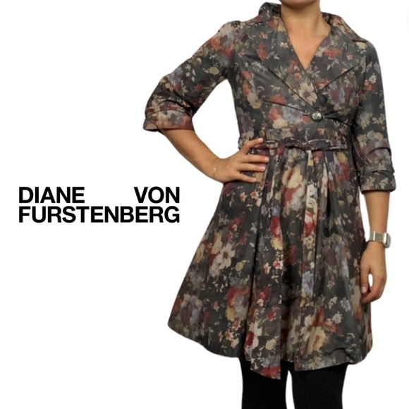 Diane von Furstenberg Autumn Blooms Trench Coat - Size M - Picture 1 of 12
